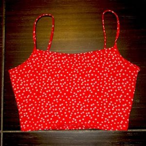 Red flower crop top
